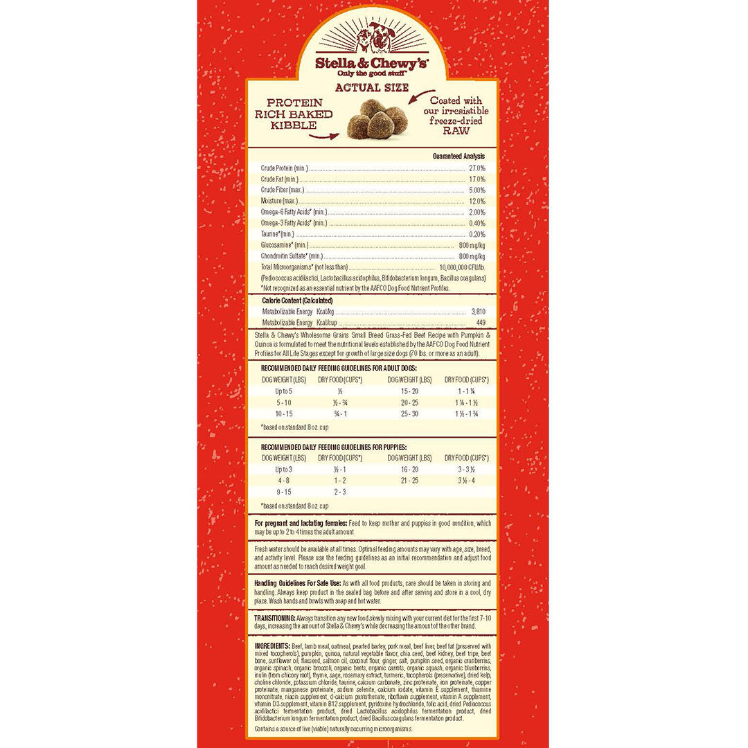 Stella & Chewy’s Beef Recipe with Pumpkin & Quinoa Raw Coated Kibble Wholesome Grains for Small Breed Dogs 10LB