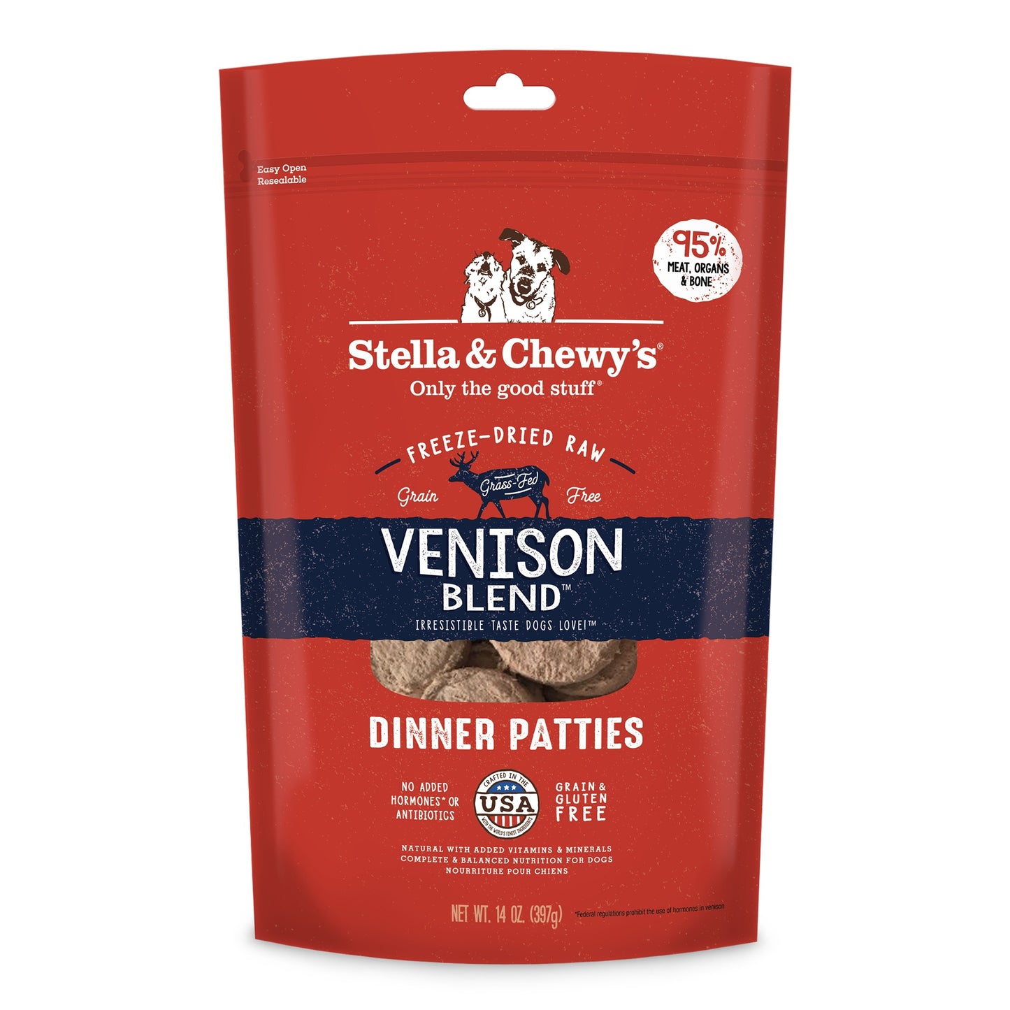 Stella and Chewyโs Venison Blend Dinner Patties Freeze Dried Raw Dog Food 14oz