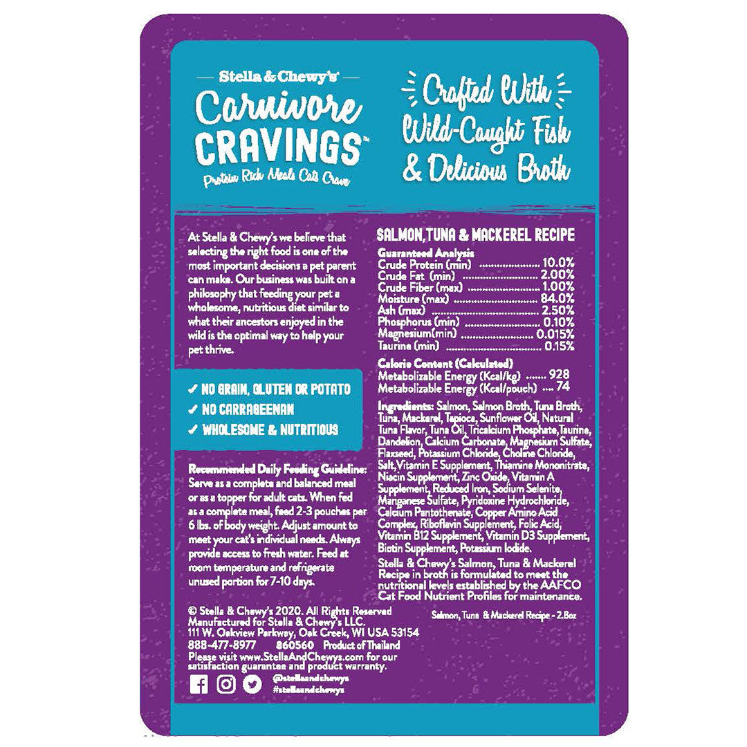 Stella & Chewy’s Carnivore Cravings Salmon, Tuna & Mackerel Cat Food in Pouch 2.8oz