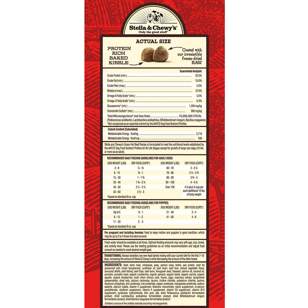 Stella & Chewy’s Grass Fed Beef Raw Coated Kibble for Dogs 22LB
