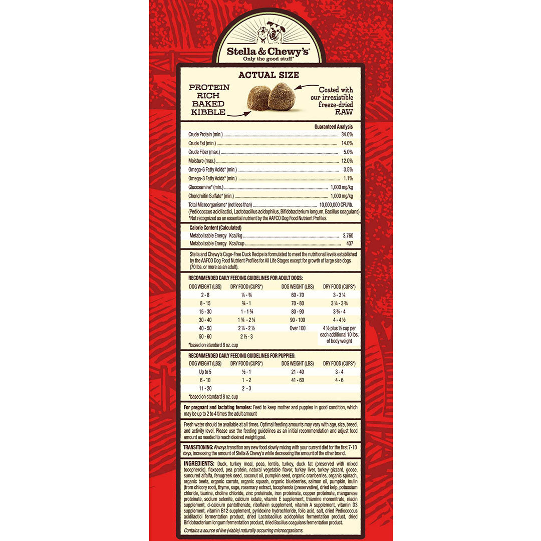 Stella & Chewy’s Cage Free Duck Raw Coated Kibble for Dogs 22LB