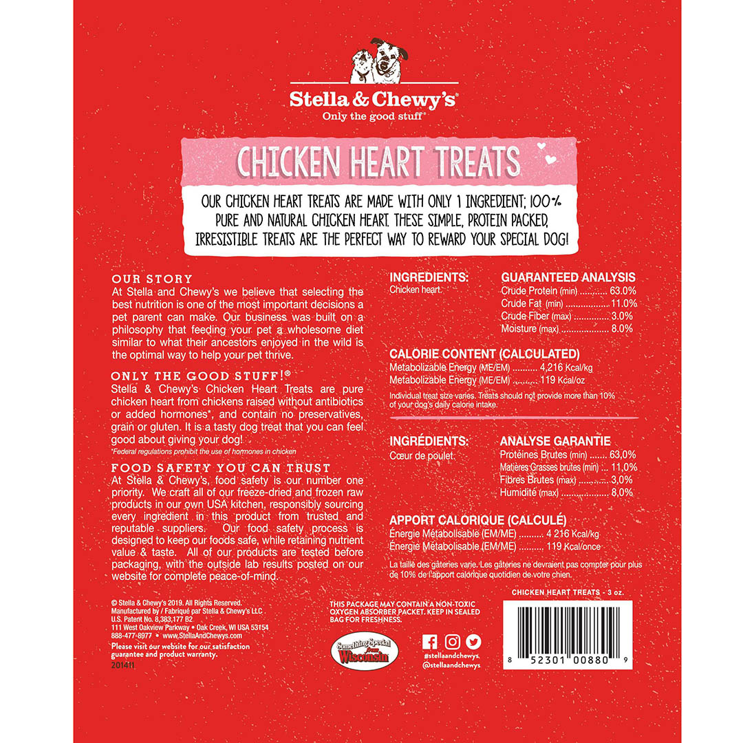 Stella & Chewy’s Single Ingredient Chicken Heart Freeze Dried Treats for Dogs 3.25oz