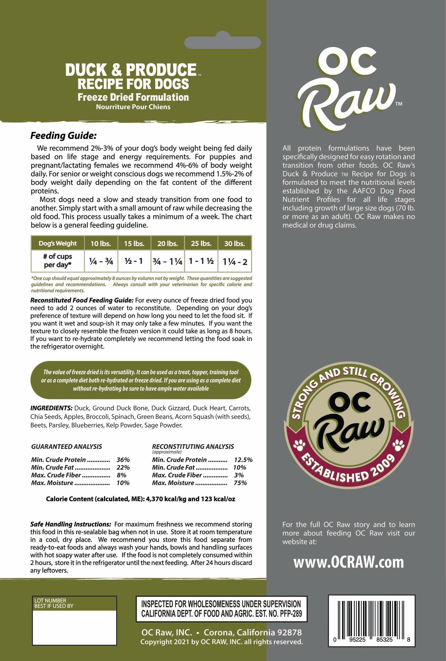 OC Raw Grain Free Freeze Dried Raw Dog Food Sliders 5.5oz Chicken Turkey Beef Duck