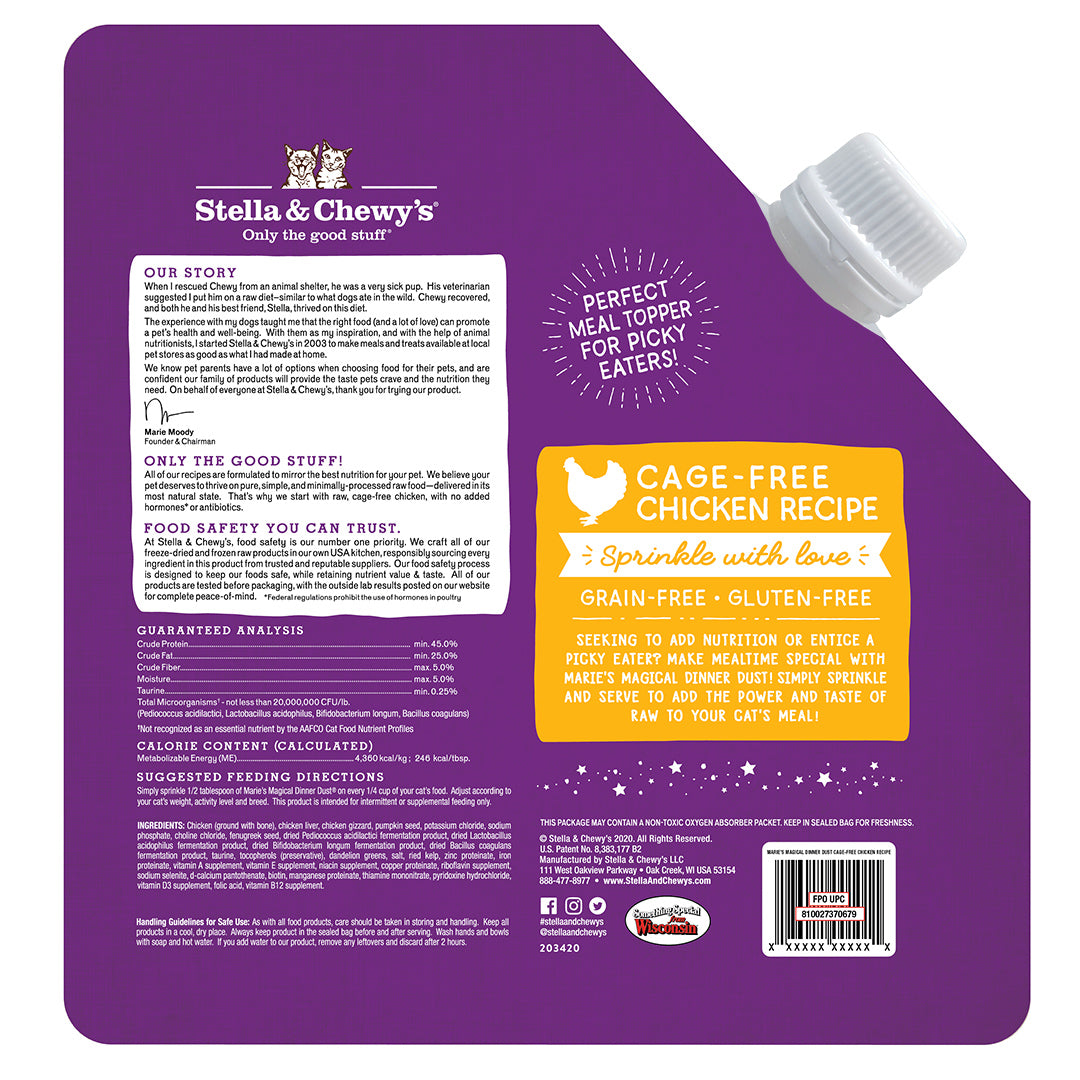 Stella & Chewy’s Marie’s Magical Dinner Dust Cage Free Chicken Meal Topper for Cats 7oz