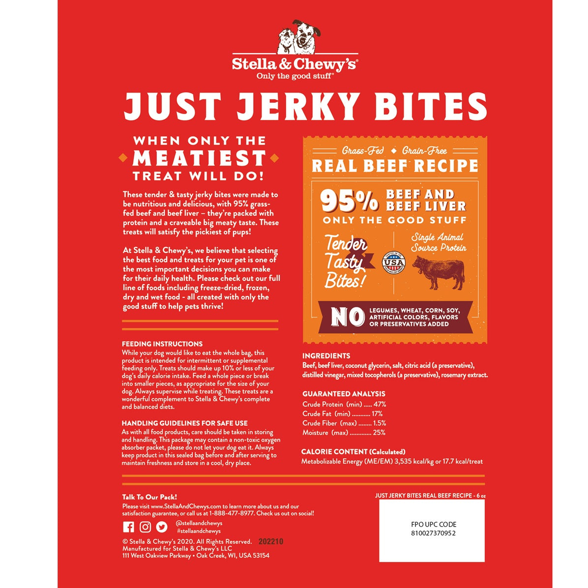 Stella & Chewy’s Just Jerky Bites Real Beef Grain Free Dog Treats 6oz