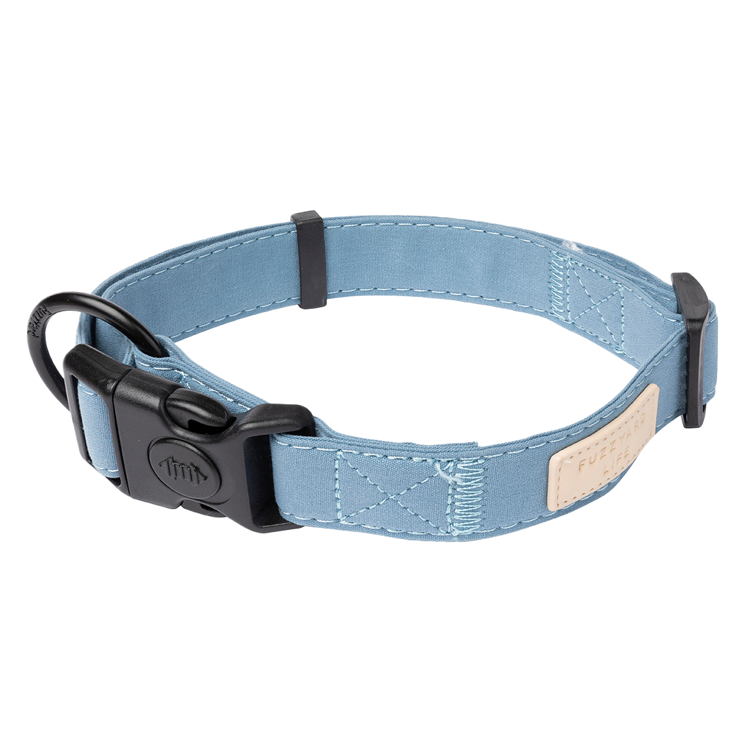 FuzzYard Life Dog Collar Soft Cotton Adjustable Collar for Dogs - French Blue