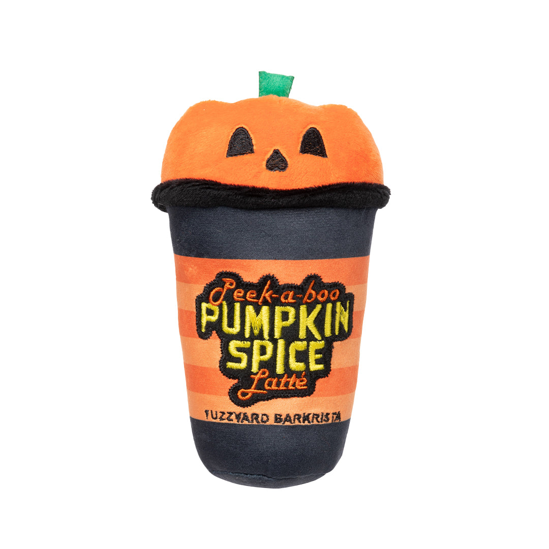 FuzzYard Halloween Peek A Boo Pumpkin Spice Latte Plush Dog Toy with Squeaker
