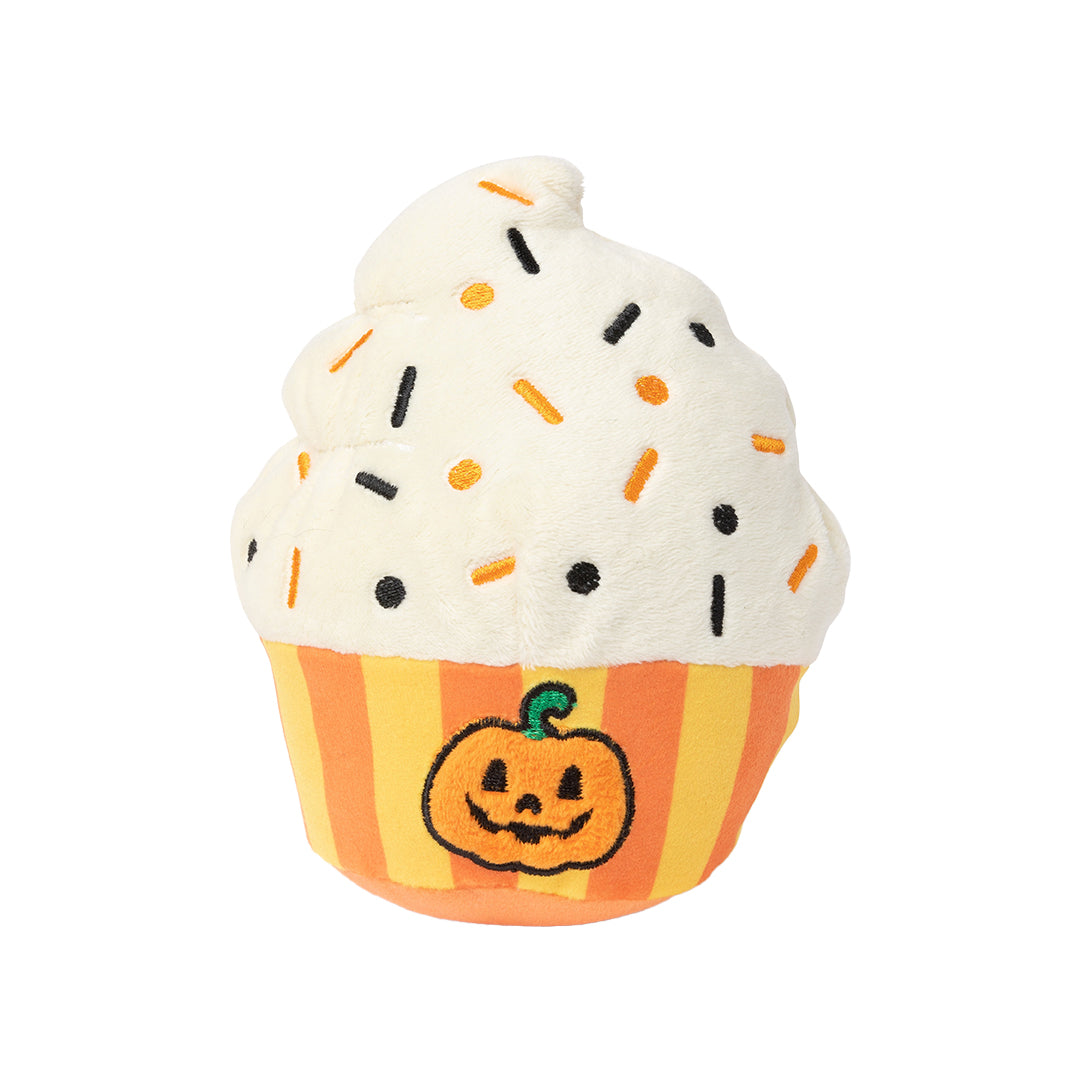 FuzzYard Halloween Happy Pumpkin Cupcake Plush Dog Toy with Squeaker