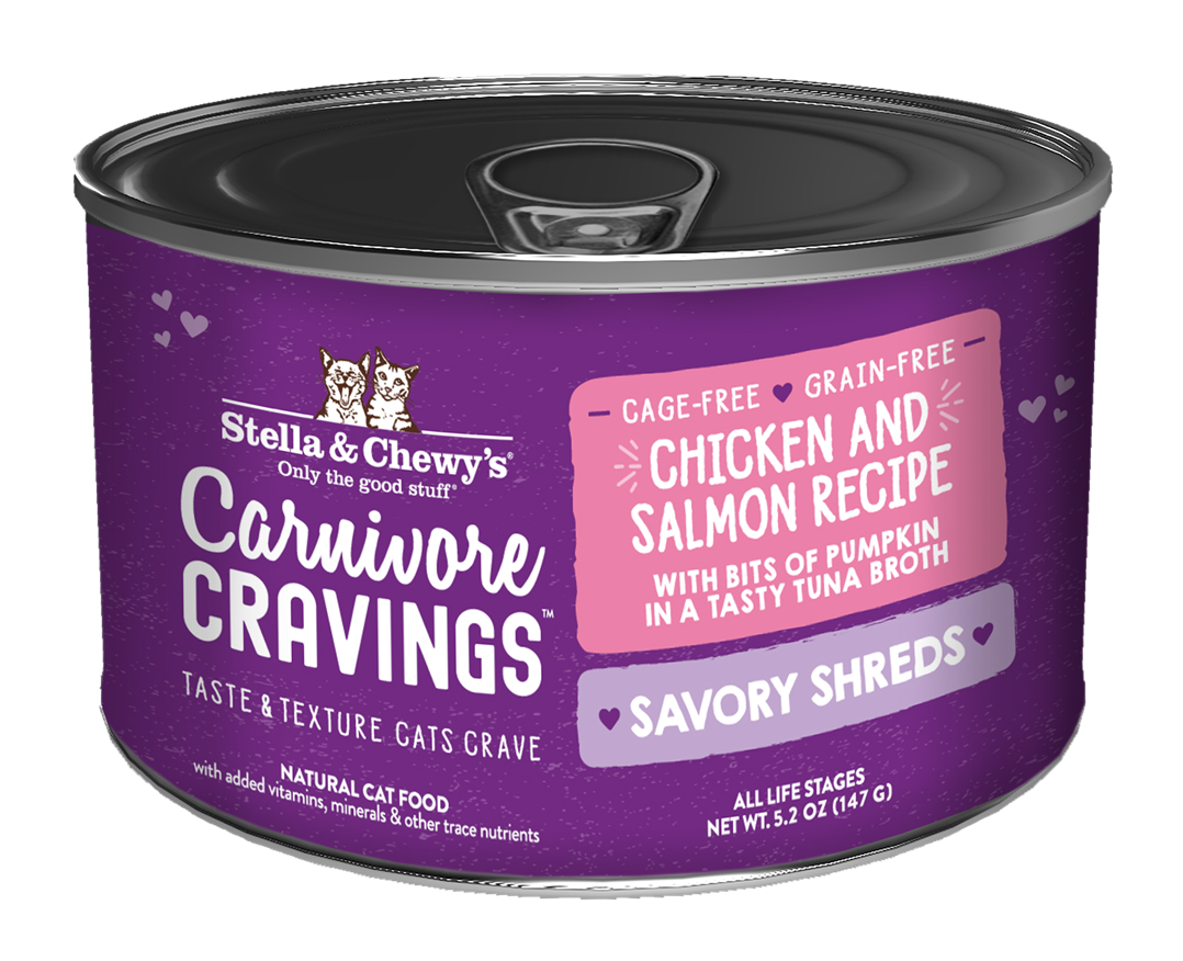 Stella & Chewy’s Carnivore Cravings Savory Shreds Chicken & Salmon Cat Food in can 5.2oz