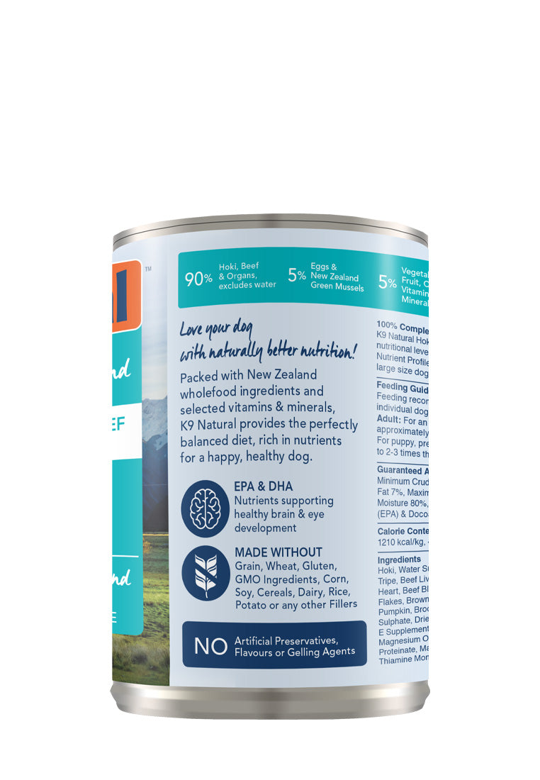 K9 Natural Canned Beef & Hoki Feast for Dogs – 370g (12 Cans)