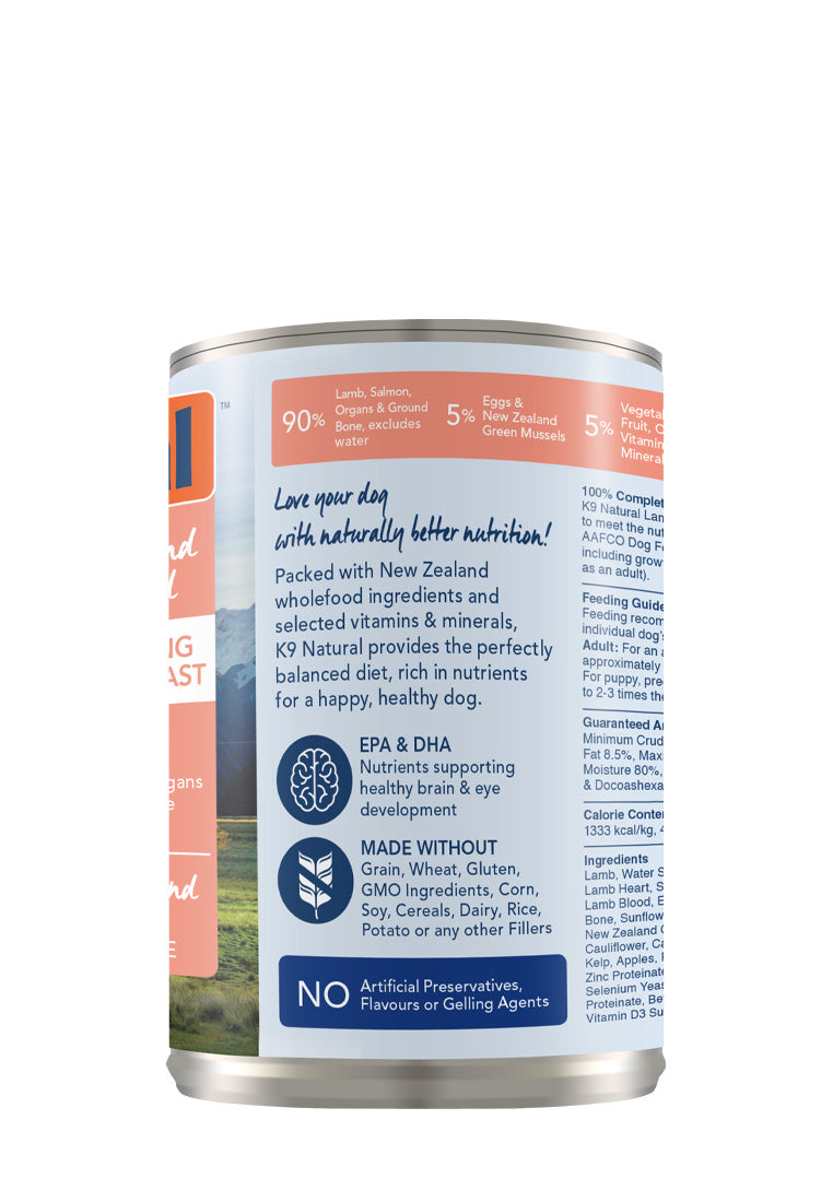 K9 Natural Canned Lamb & King Salmon Feast for Dogs – 370g (12 Cans)