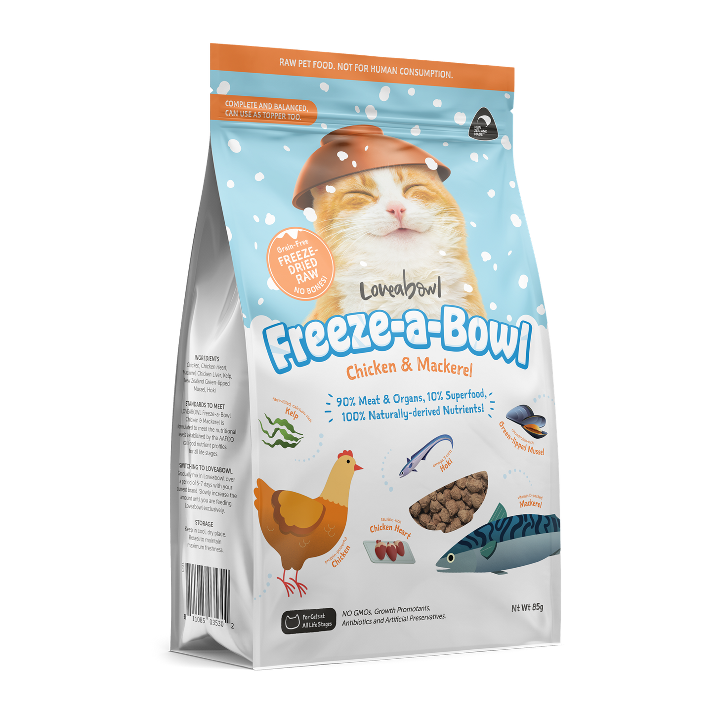 Loveabowl Freeze-A-Bowl Chicken & Mackerel Grain-Free Freeze-Dried Raw Cat Food 85g/200g