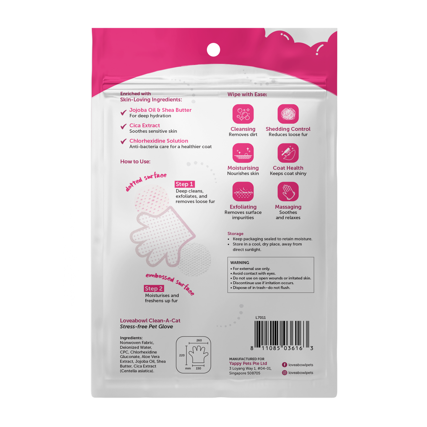 Loveabowl Clean A Cat Stress Free Grooming Gloves with Cica 2pcs