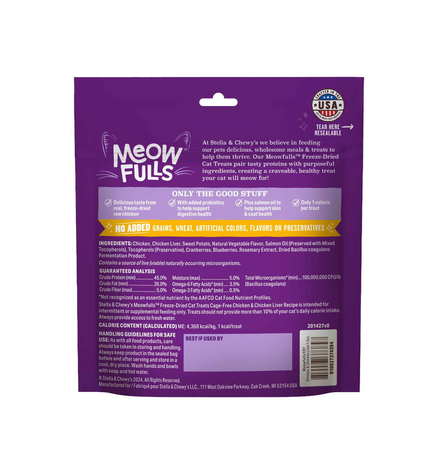 Stella and Chewyโs Meowfulls Freeze Dried Cat Treats Chicken and Chicken Liver 1.5oz