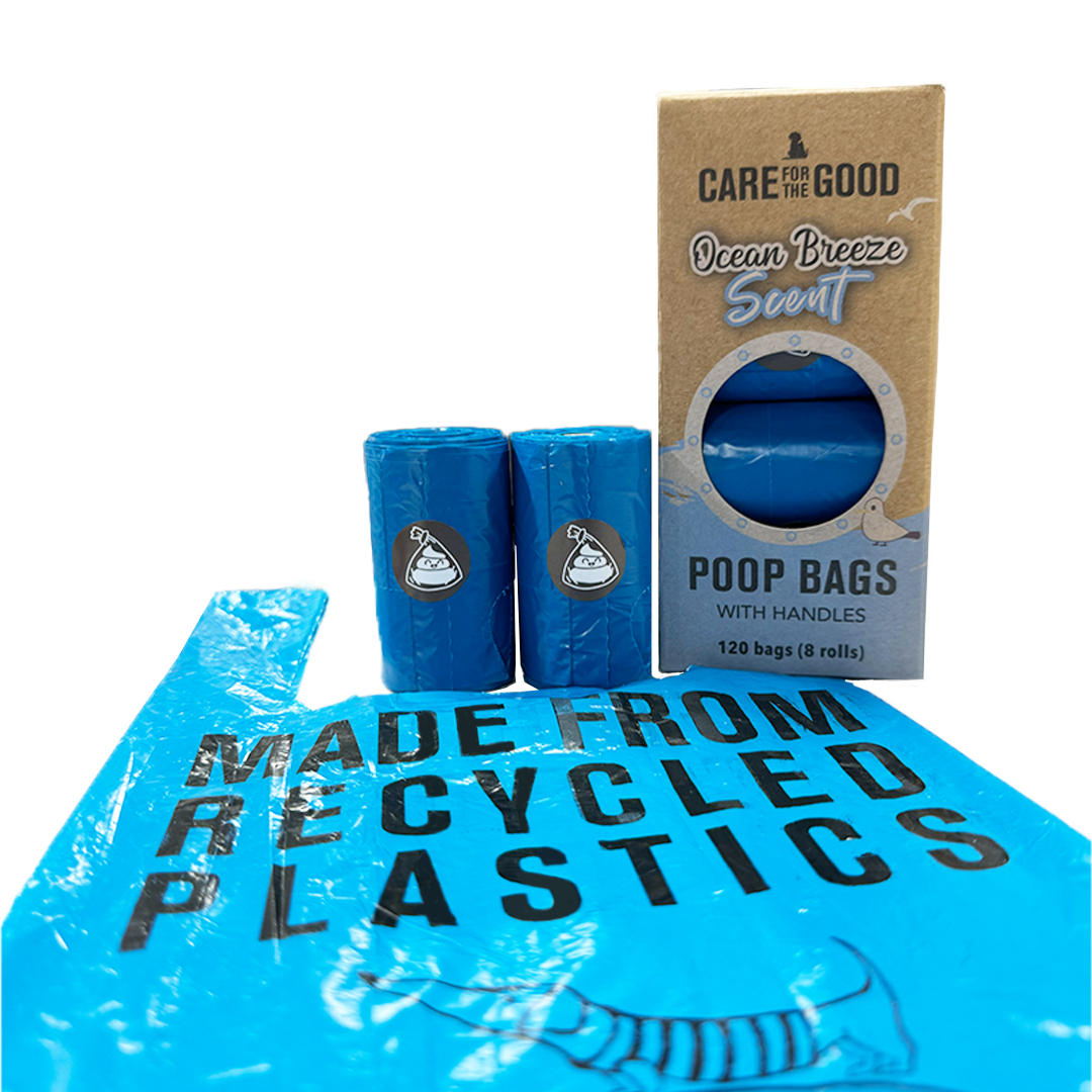 Care For The Good Ocean Breeze Scented Poop Bags with Handles 120pcs – Easy Tie, Eco-Friendly & Refreshing