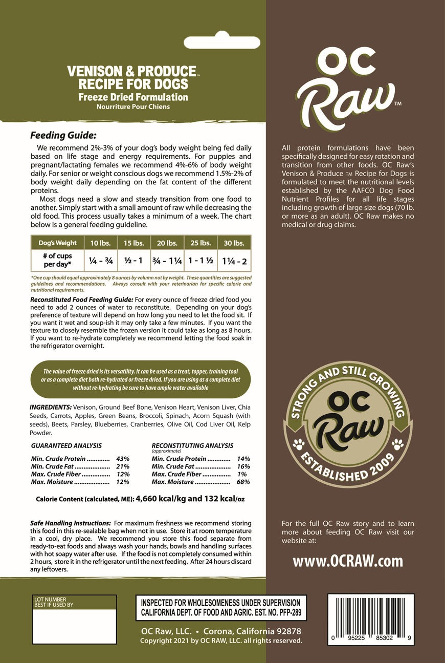 OC Raw Rabbit & Venison Grain Free Freeze Dried Raw Dog Food Sliders 14oz