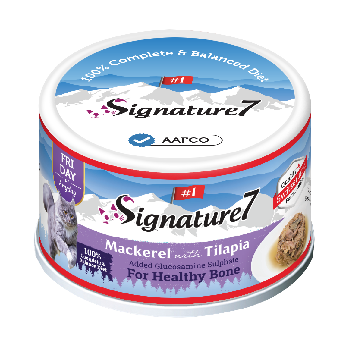 Signature7 Swiss Gravy Mackerel with Tilapia & Glucosamine Canned Cat Food (Fri) 70g