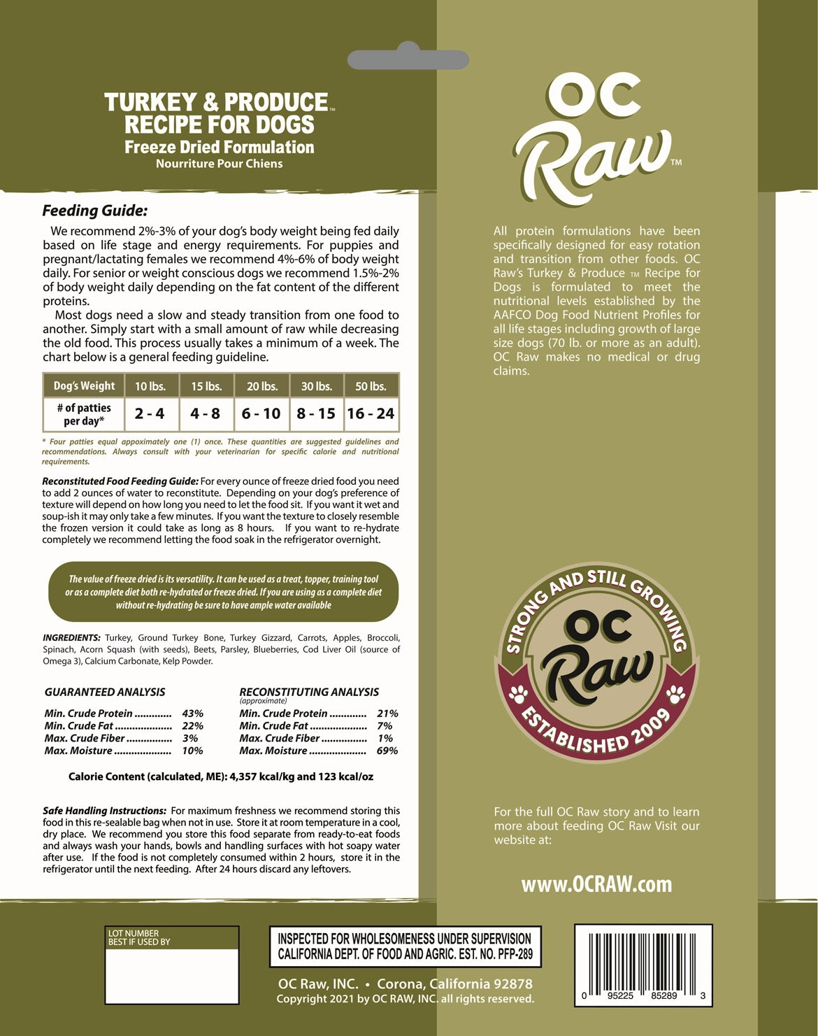 OC Raw Grain Free Freeze Dried Raw Dog Food Sliders 14oz Chicken Turkey Beef Duck