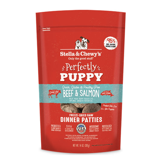 Stella and Chewy’s Perfectly Puppy Beef and Salmon Dinner Patties Freeze Dried Raw Dog Food 14oz