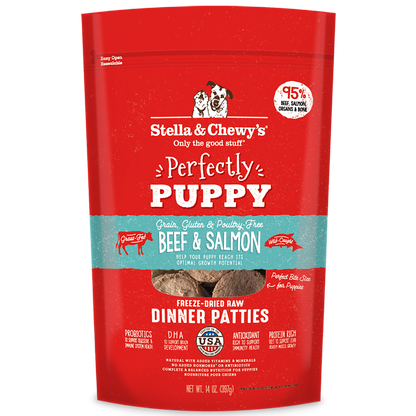 Stella and Chewy’s Perfectly Puppy Beef and Salmon Dinner Patties Freeze Dried Raw Dog Food 14oz