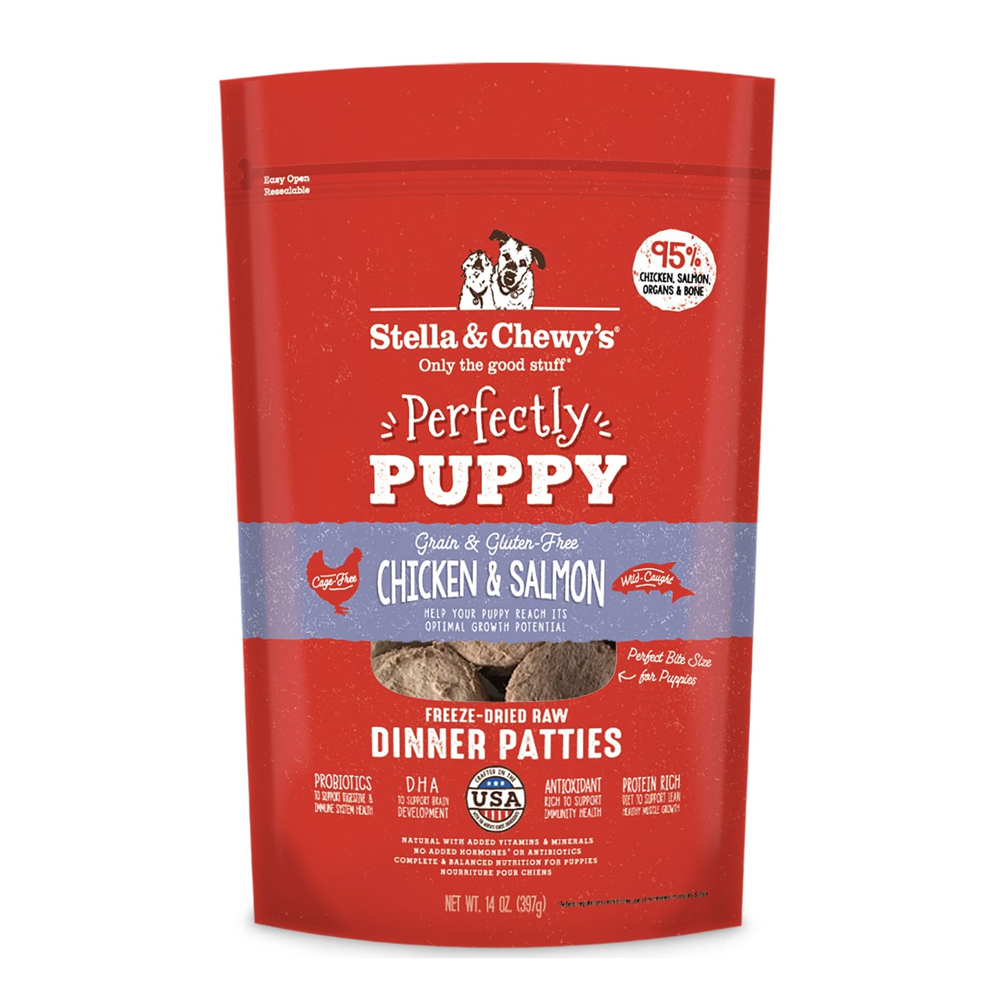 Stella and Chewy’s Perfectly Puppy Chicken and Salmon Dinner Patties Freeze Dried Raw Dog Food 14oz