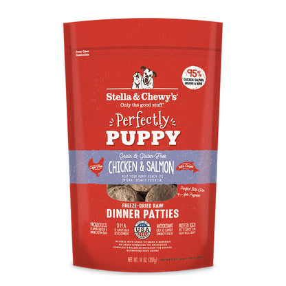 Stella and Chewy’s Perfectly Puppy Chicken and Salmon Dinner Patties Freeze Dried Raw Dog Food 14oz