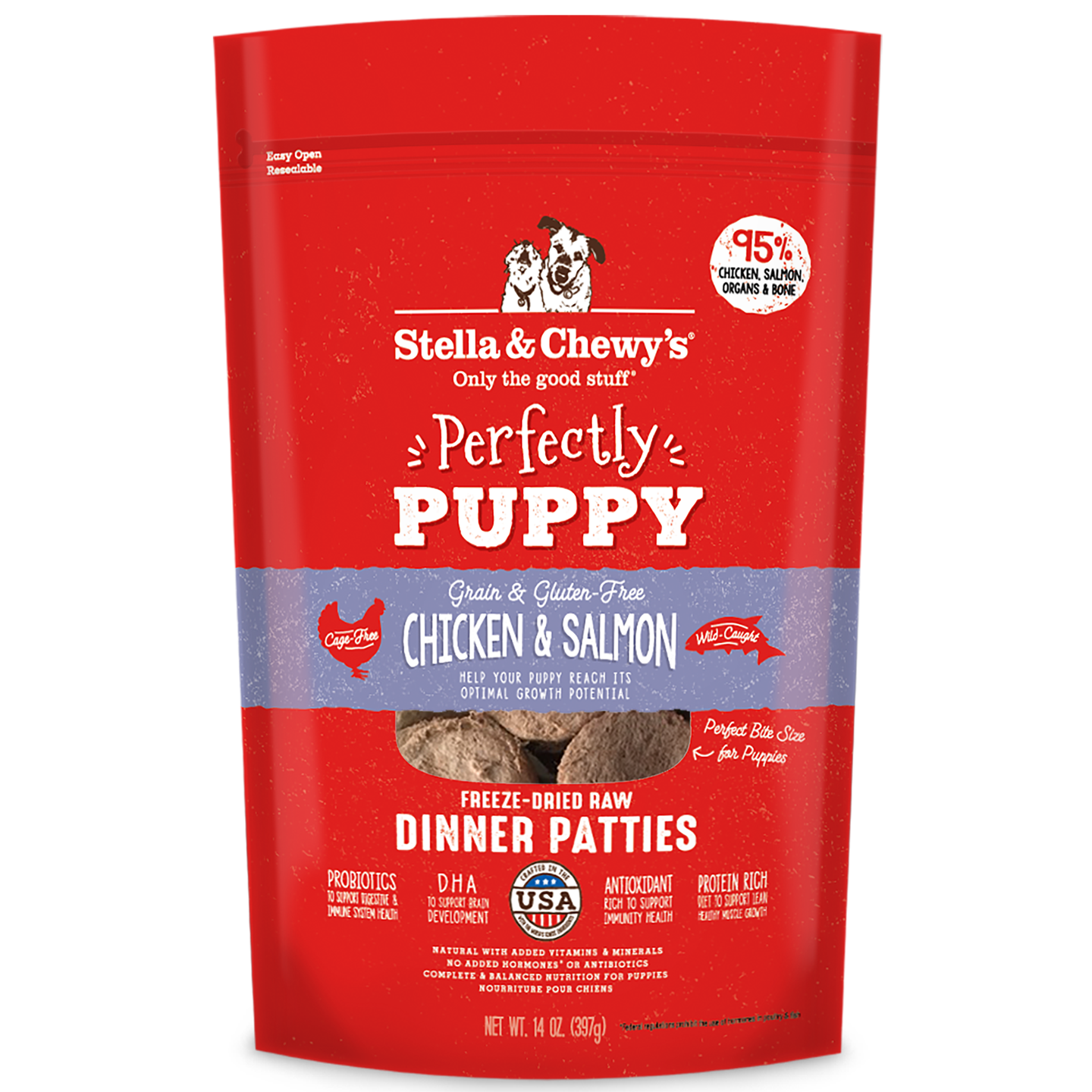 Stella and Chewy’s Perfectly Puppy Chicken and Salmon Dinner Patties Freeze Dried Raw Dog Food 14oz
