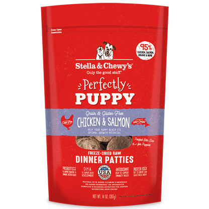 Stella and Chewy’s Perfectly Puppy Chicken and Salmon Dinner Patties Freeze Dried Raw Dog Food 14oz