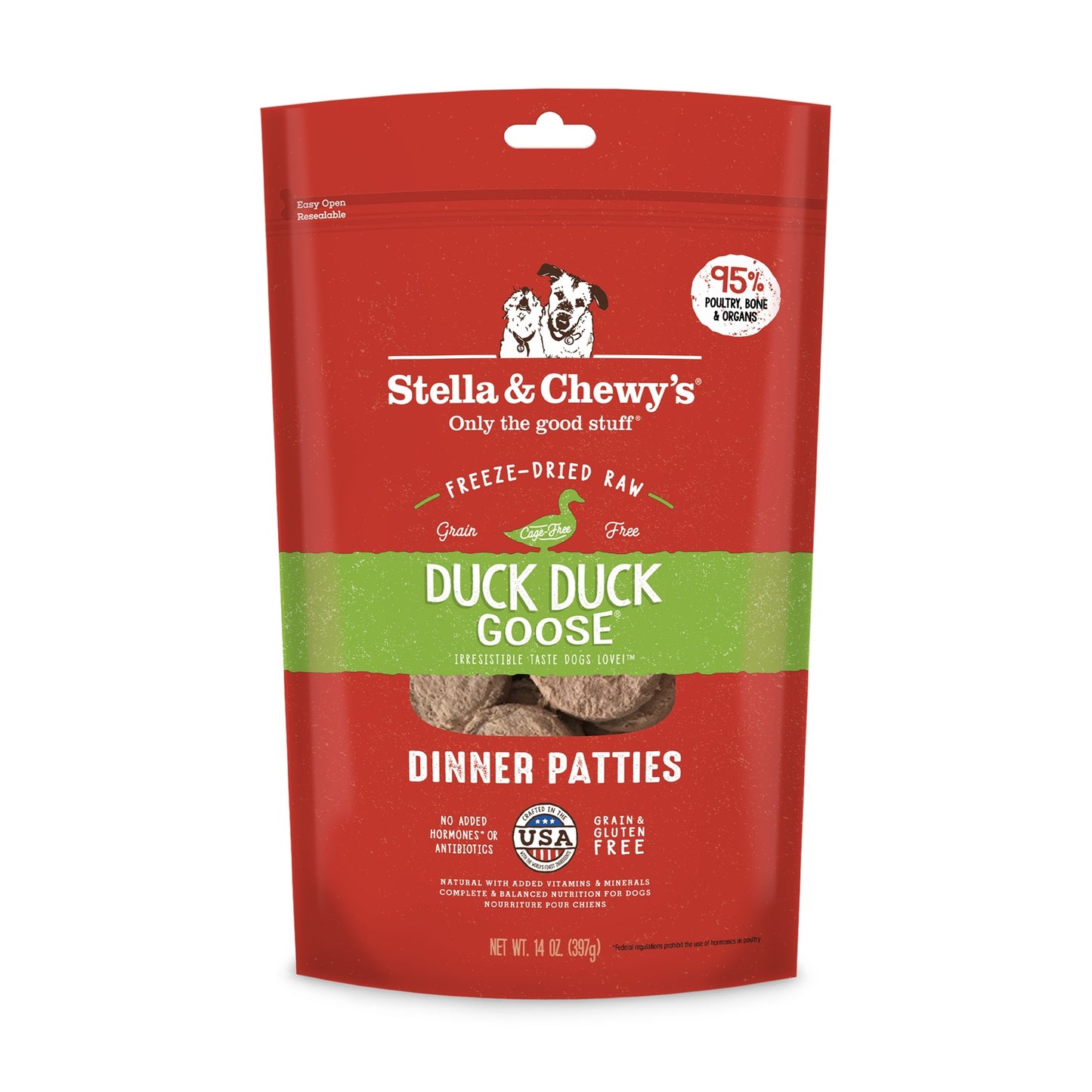 Stella and Chewy’s Duck Duck Goose Dinner Patties Freeze Dried Raw Dog Food 14oz