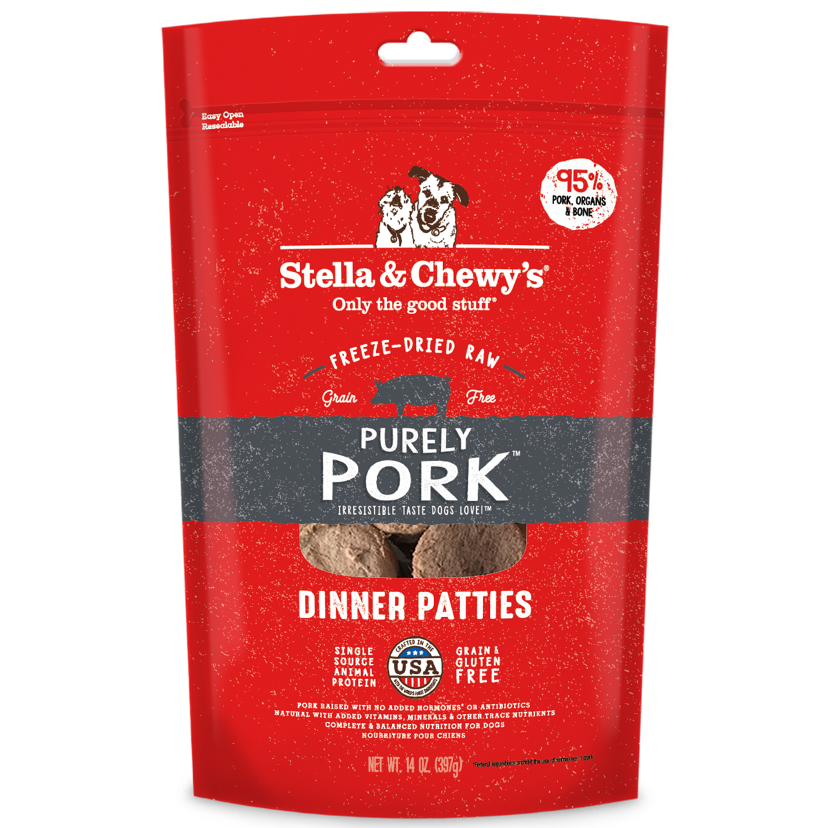 Stella and Chewy’s Purely Pork Dinner Patties Freeze Dried Raw Dog Food 14oz