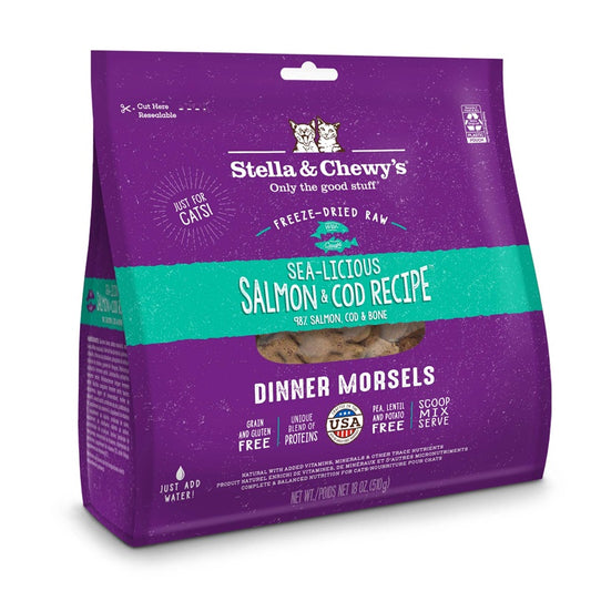 Stella & Chewy’s Sea-Licious Salmon & Cod Freeze Dried Raw Dinner Morsels for Cats 18oz