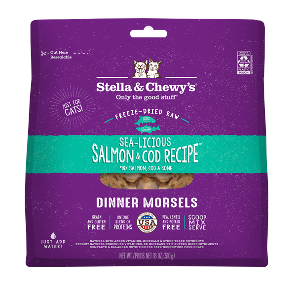 Stella & Chewy’s Sea-Licious Salmon & Cod Freeze Dried Raw Dinner Morsels for Cats 18oz