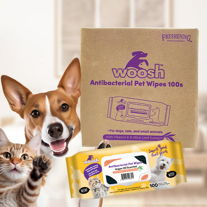 Woosh Argan Oil Antibacterial Pet Wipes 100pcs for Dogs Cats & Small Animals
