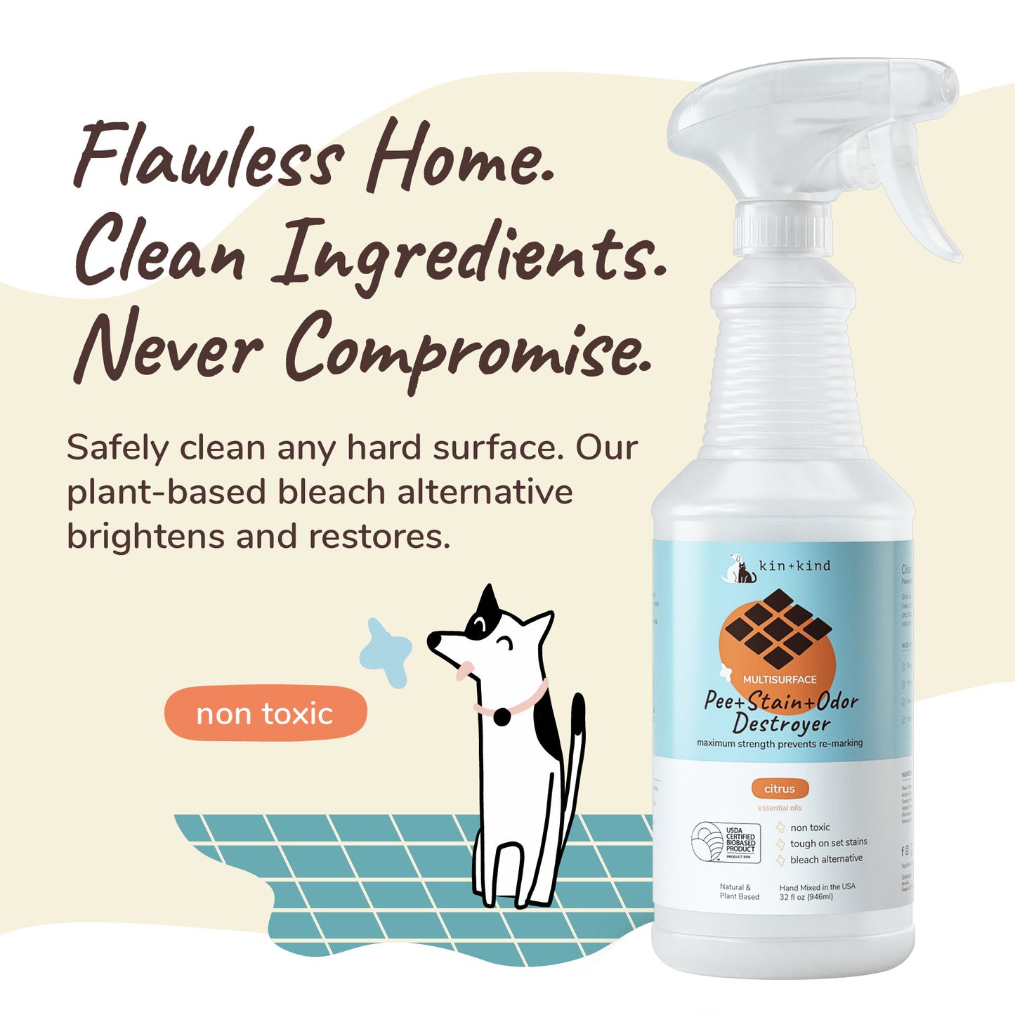 kin+kind Pee Stain and Odor Destroyer Multi Surface Citrus 32oz