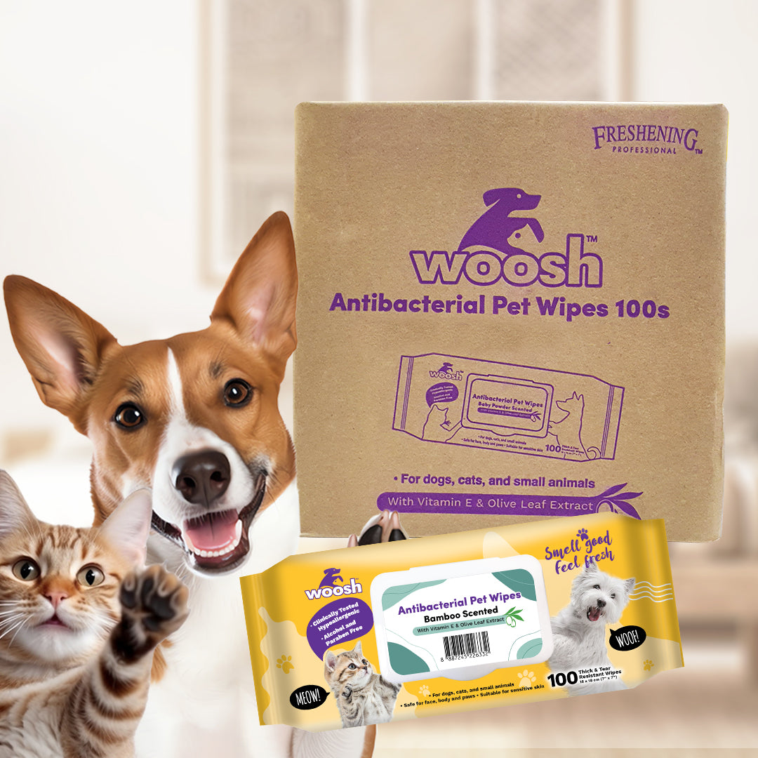 Woosh Bamboo Antibacterial Pet Wipes 100pcs for Dogs Cats & Small Animals