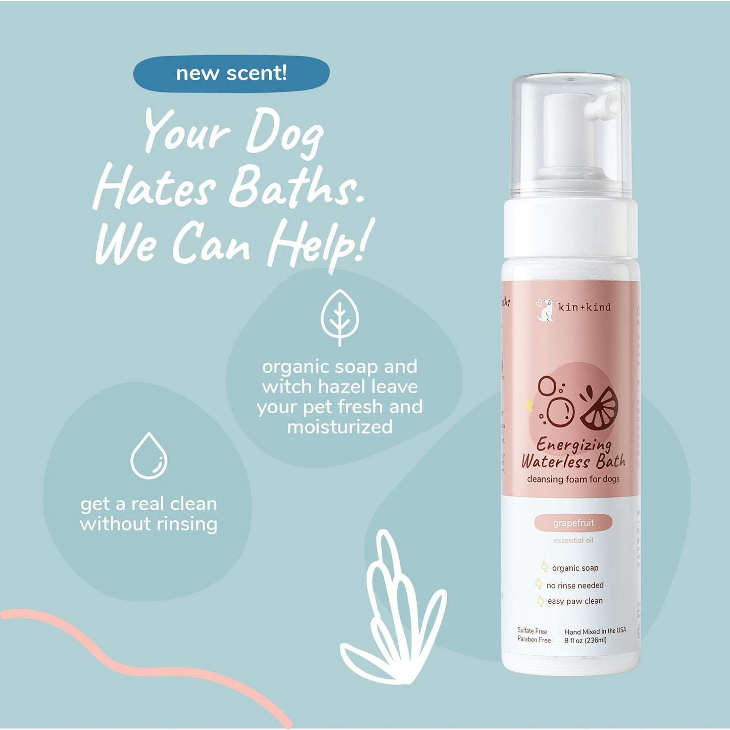 kin+kind Energizing Waterless Dog Bath Grapefruit 8oz