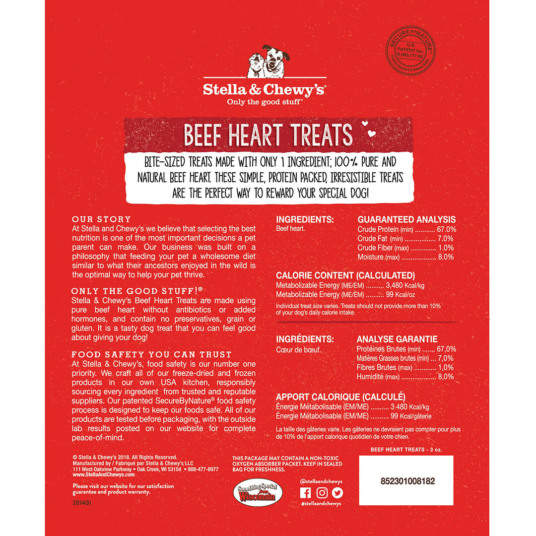 Stella & Chewy’s Single Ingredient Beef Heart Freeze Dried Treats for Dogs 3.25oz