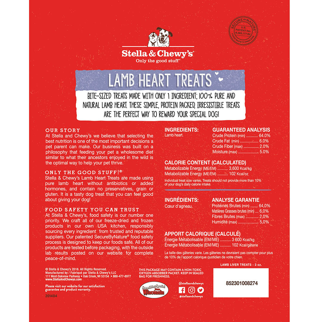 Stella & Chewy’s Single Ingredient Lamb Heart Freeze Dried Treats for Dogs 3.25oz