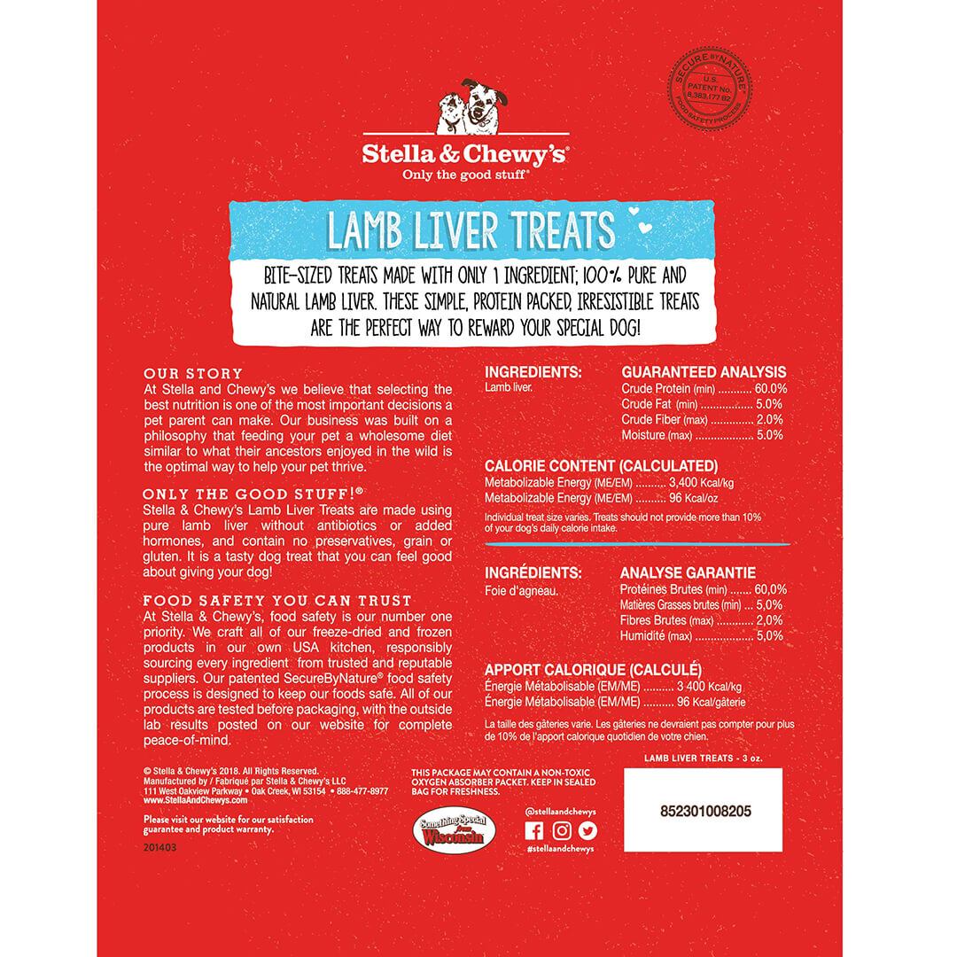 Stella & Chewy’s Single Ingredient Lamb Liver Freeze Dried Treats for Dogs 3.25oz