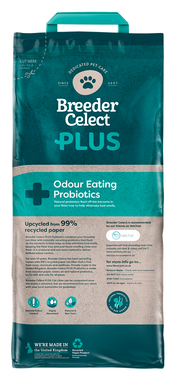 Breeder Celect Plus Probiotic Recycled Paper Cat Litter for Extra Odour Control