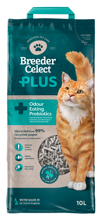Breeder Celect Plus Probiotic Recycled Paper Cat Litter for Extra Odour Control