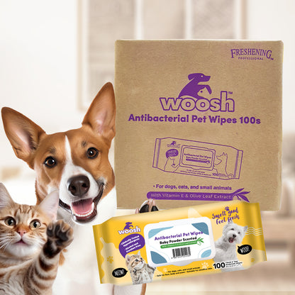Woosh Cotton Antibacterial Pet Wipes 100pcs for Dogs Cats & Small Animals