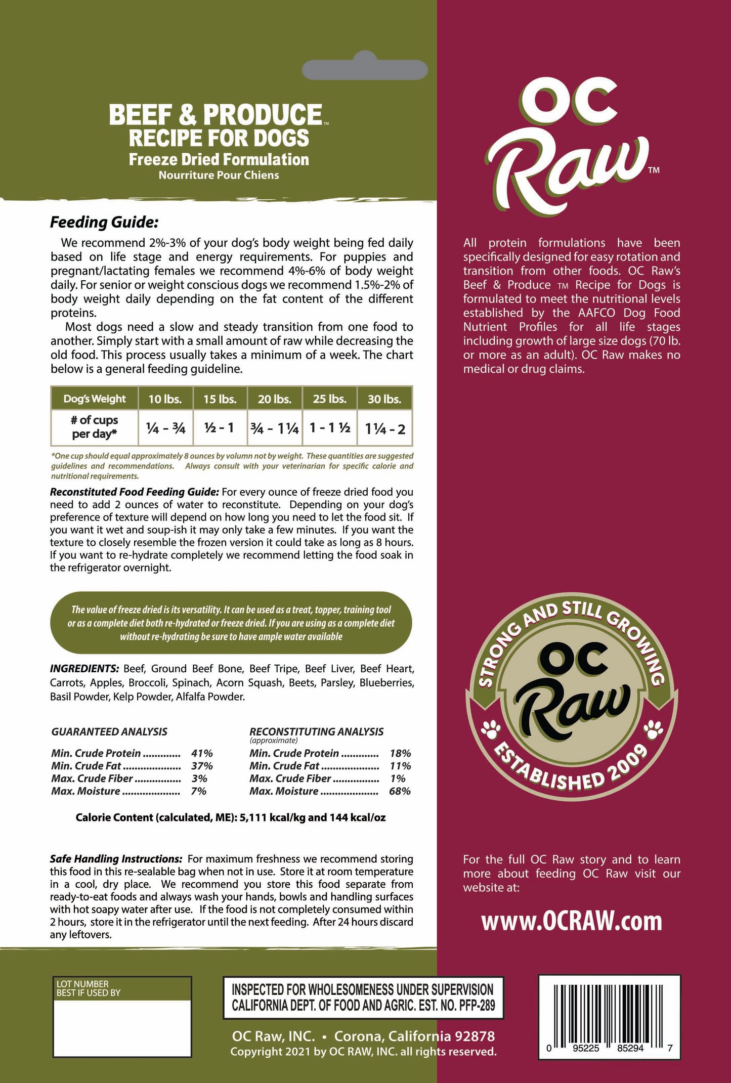 OC Raw Grain Free Freeze Dried Raw Dog Food Sliders 5.5oz Chicken Turkey Beef Duck