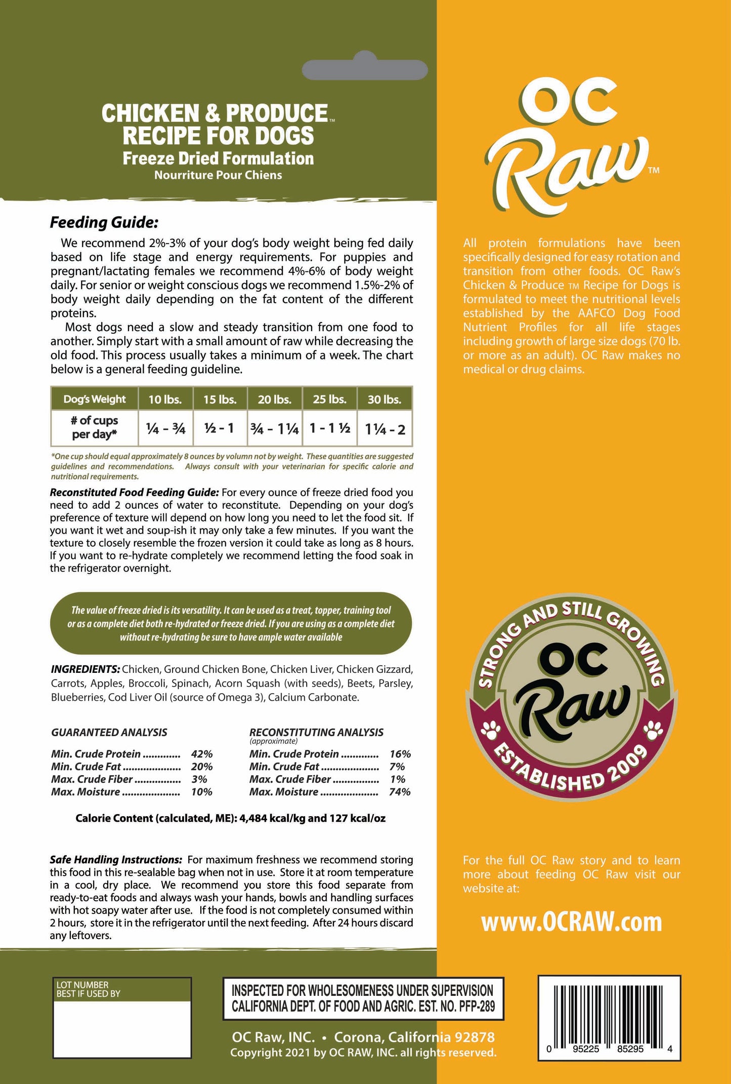 OC Raw Grain Free Freeze Dried Raw Dog Food Sliders 5.5oz Chicken Turkey Beef Duck