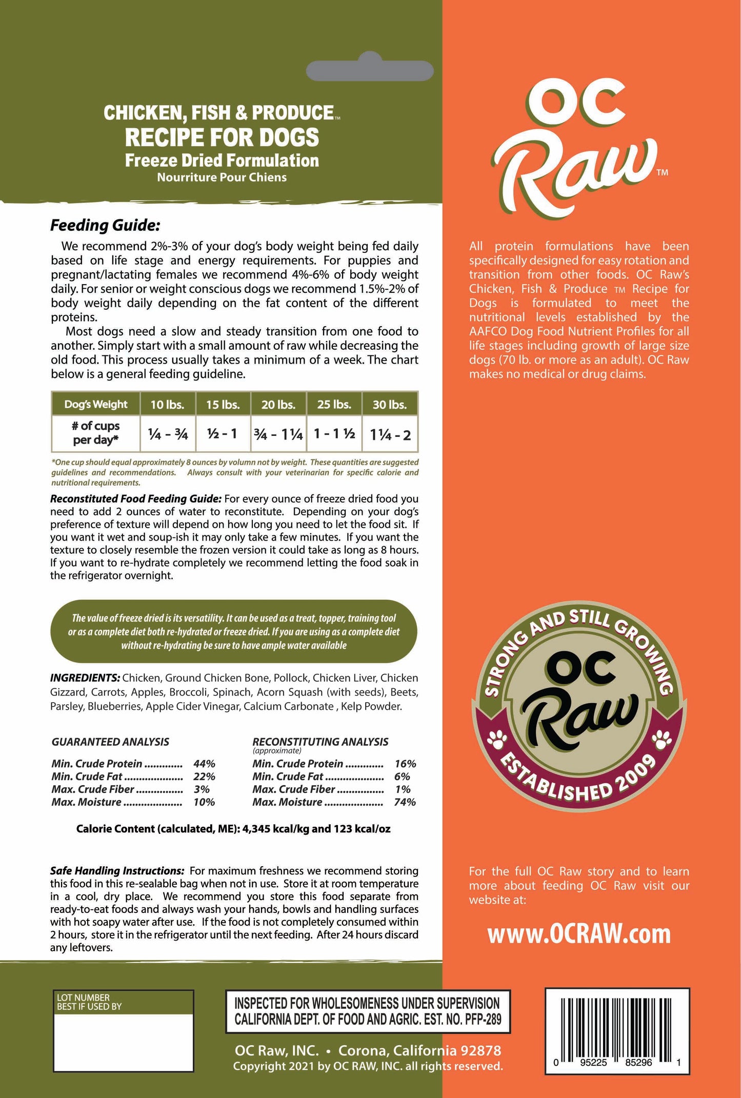 OC Raw Grain Free Freeze Dried Raw Dog Food Sliders 5.5oz Chicken Turkey Beef Duck