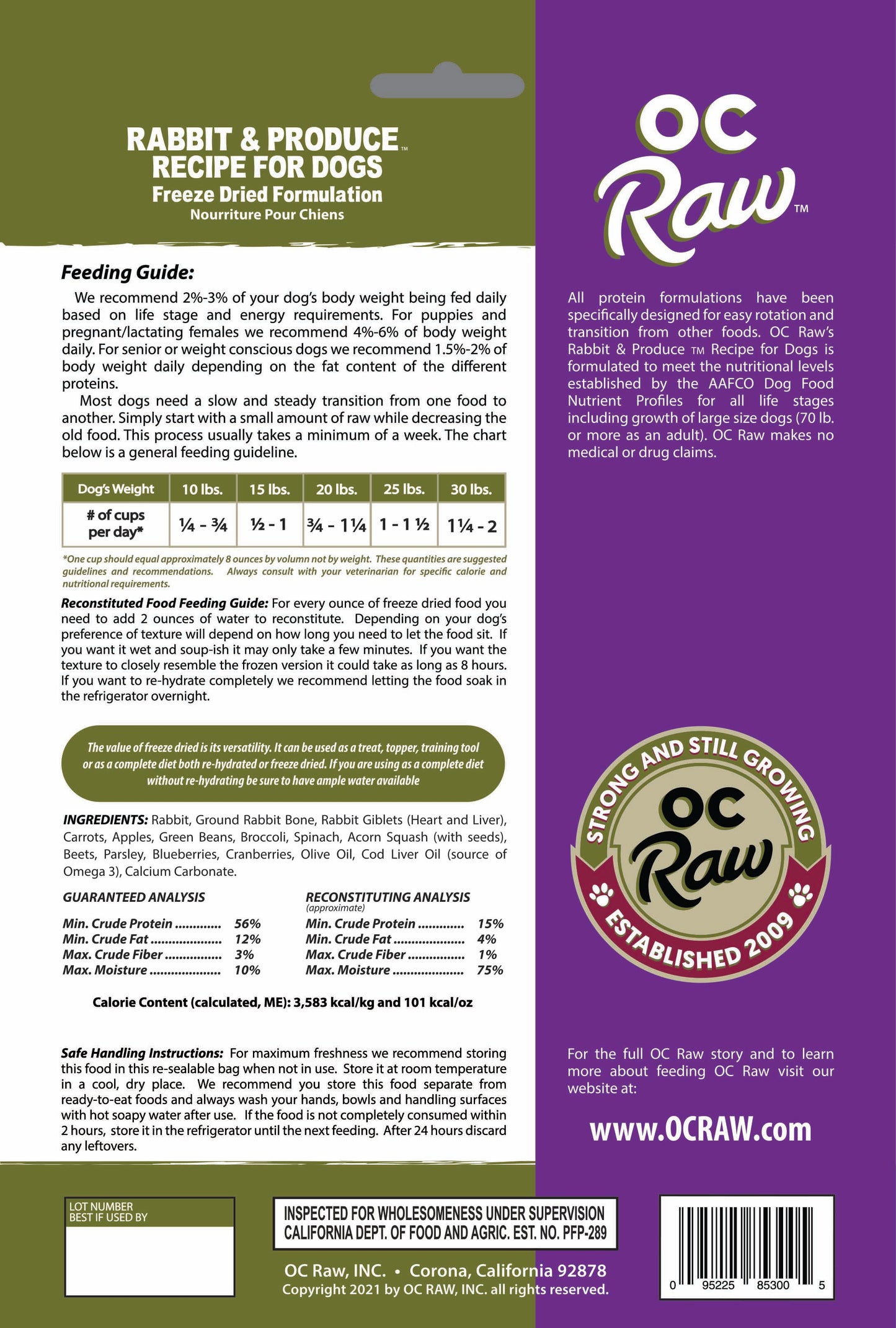 OC Raw Rabbit & Venison Grain Free Freeze Dried Raw Dog Food Sliders 5.5oz