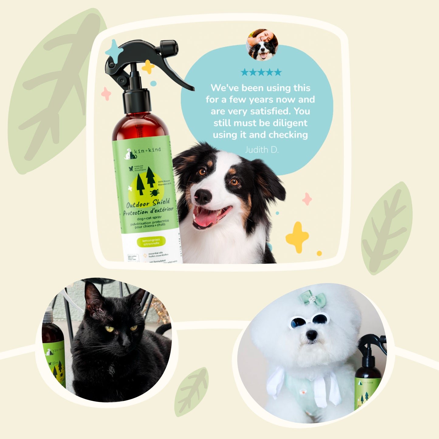 kin+kind Flea and Tick Protect Spray Lemongrass for Dogs and Cats