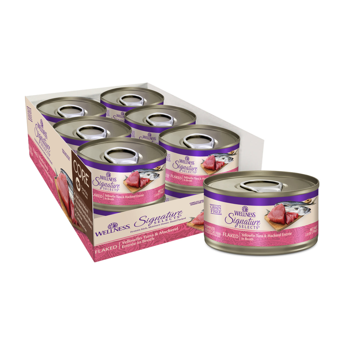 Wellness CORE Signature Selects Flaked Yellowfin Tuna & Mackerel Grain Free Wet Cat Food 2.8oz