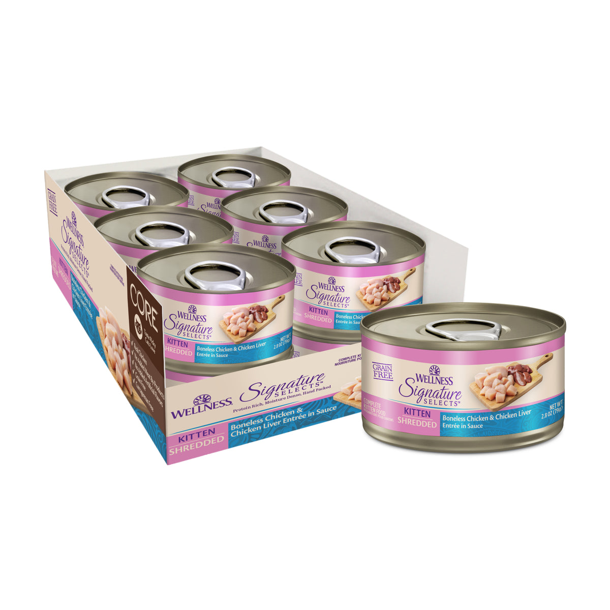 Wellness CORE Signature Selects Shredded Chicken & Chicken Liver Kitten Grain Free Wet Cat Food 2.8oz
