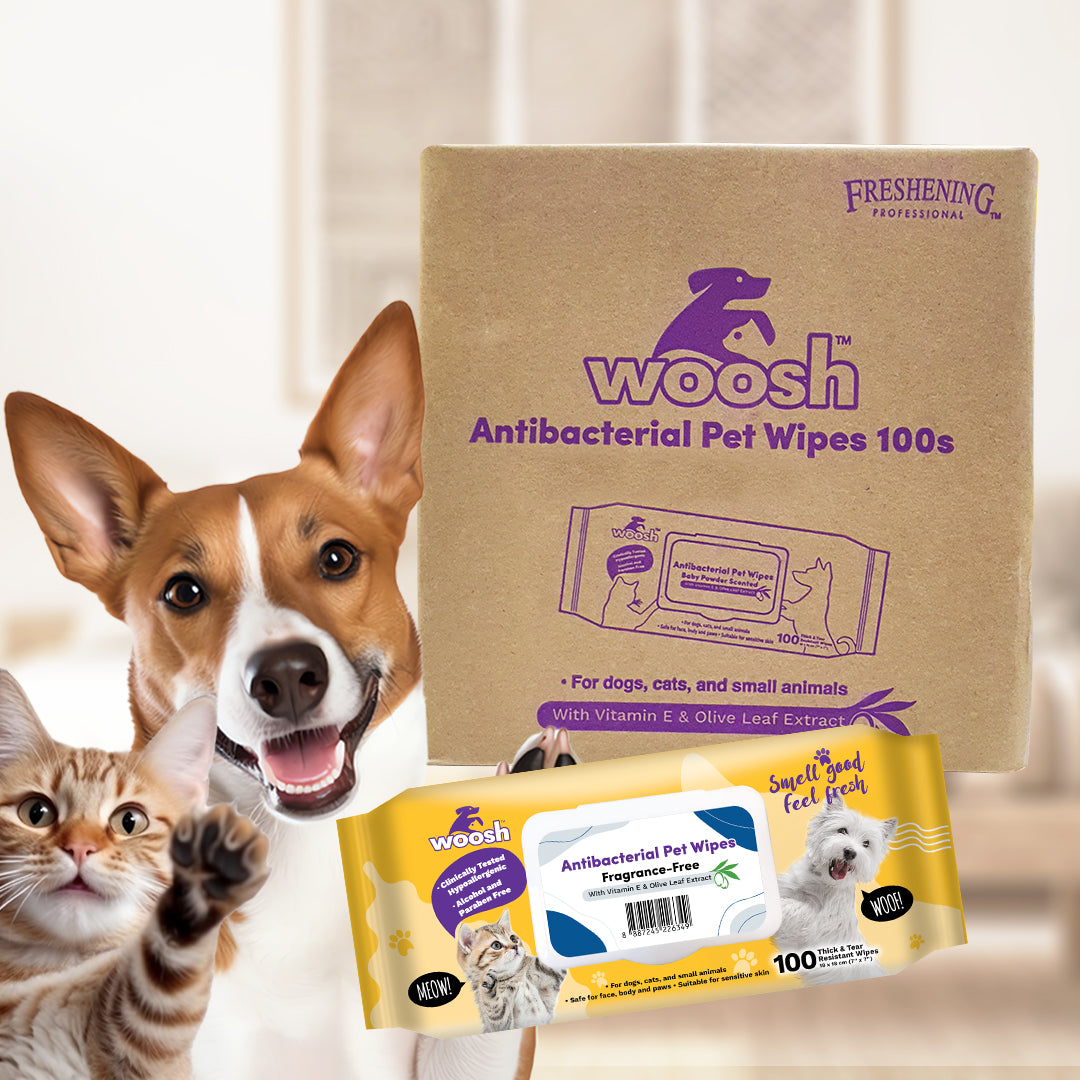 Woosh Fragrance Free Antibacterial Pet Wipes 100pcs for Dogs Cats & Small Animals